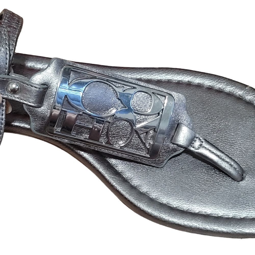 Coach Metallic Silver T-Strap Sandals - Picture 2 of 8